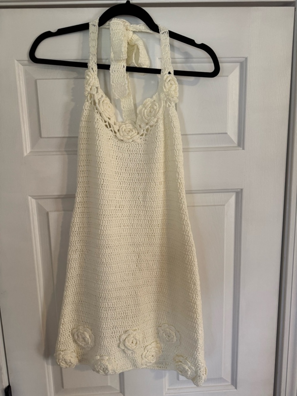 Liyah floral hand crochet mini dress in ivory